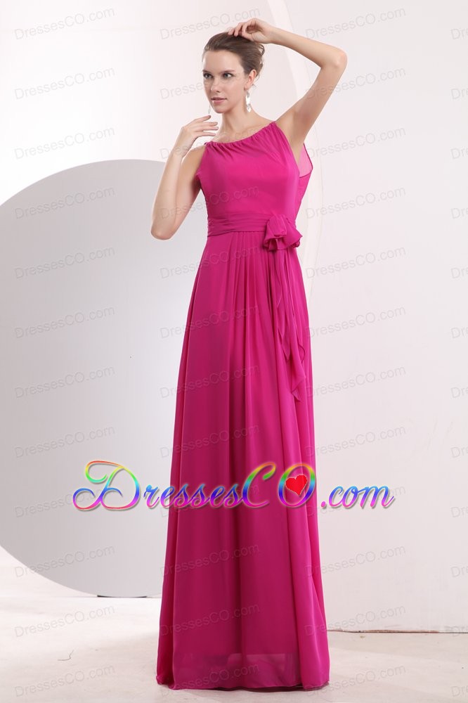 Modest Hot Pink Empire Prom Dress Bateau Chiffon Sash Long