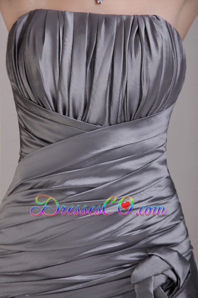 Grey Column Strapless Mini-length Taffeta Ruched Bridesmaid Dress