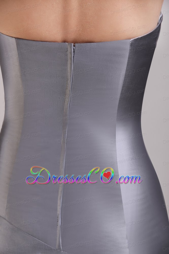 Grey Column Strapless Mini-length Taffeta Ruched Bridesmaid Dress