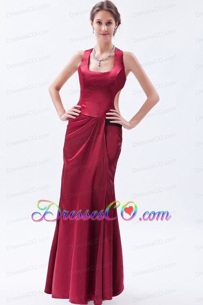 Wine Red Column / Sheath Square Prom Dress Satin Long