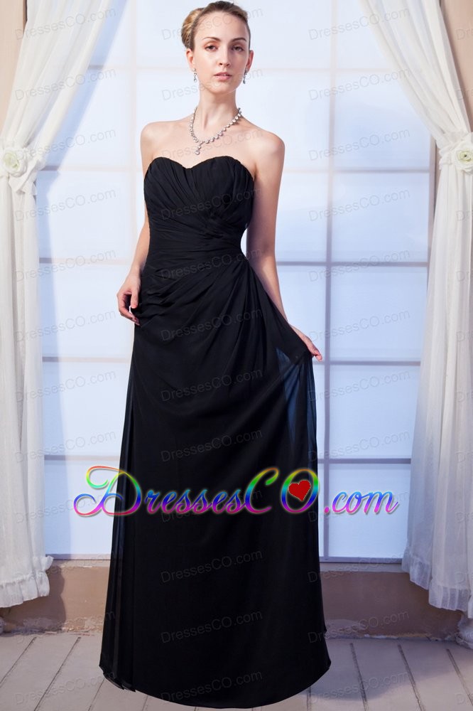 Black Empire Long Chiffon Ruched Bridesmaid Dress