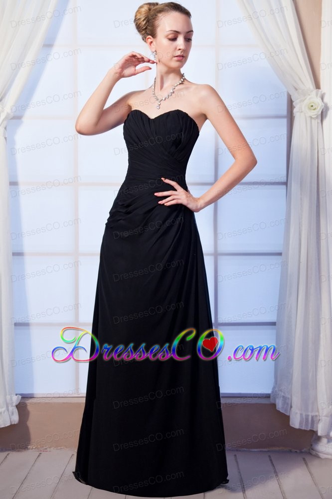 Black Empire Long Chiffon Ruched Bridesmaid Dress
