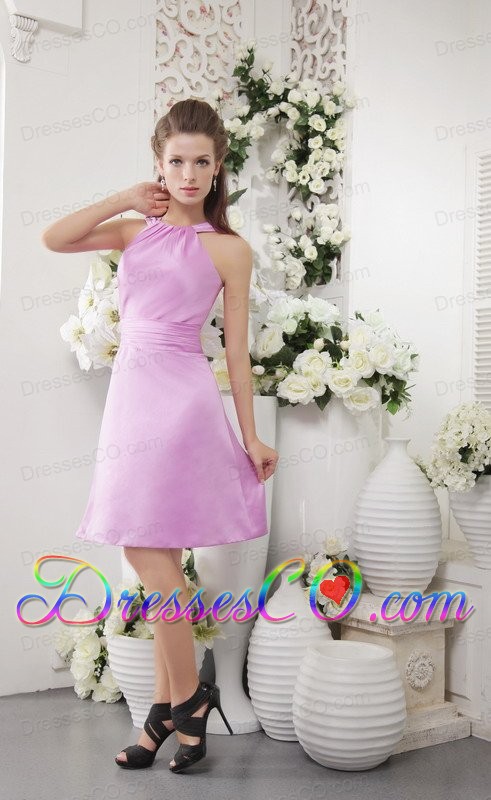 Lavender Empire High-neck Knee-length Satin Prom Dress