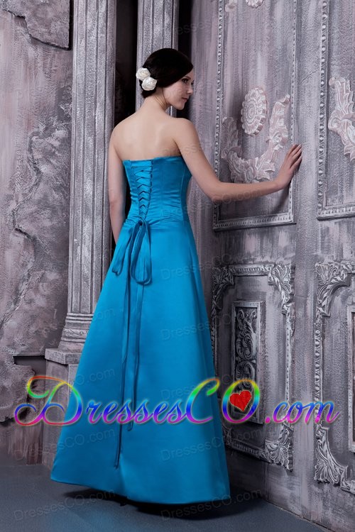 Elegant Sky Blue Prom Dress A-line Strapless Floor-legnth Satin