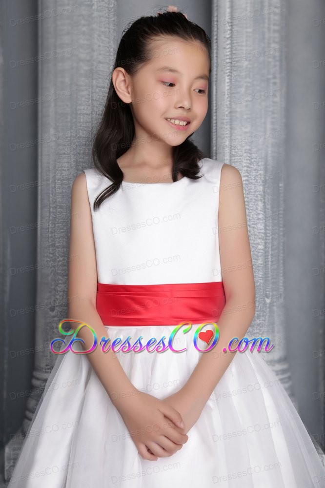 White A-line / Princess Scoop Long Organza Belt Flower Girl Dress