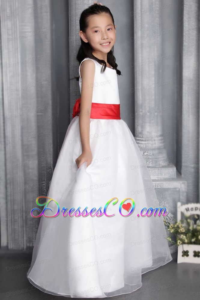 White A-line / Princess Scoop Long Organza Belt Flower Girl Dress