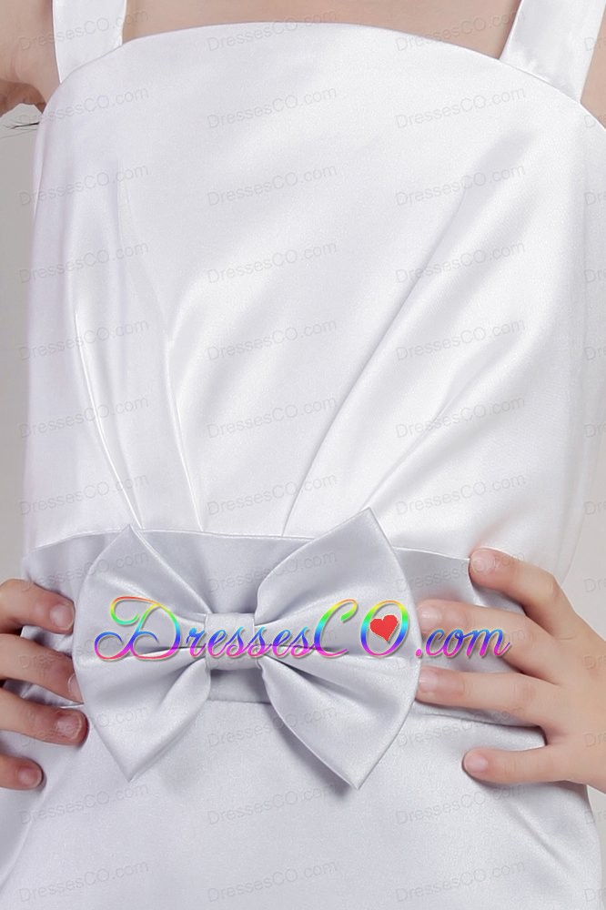 White And Lilac A-line Straps Tea-length Taffeta Bow Flower Girl Dress