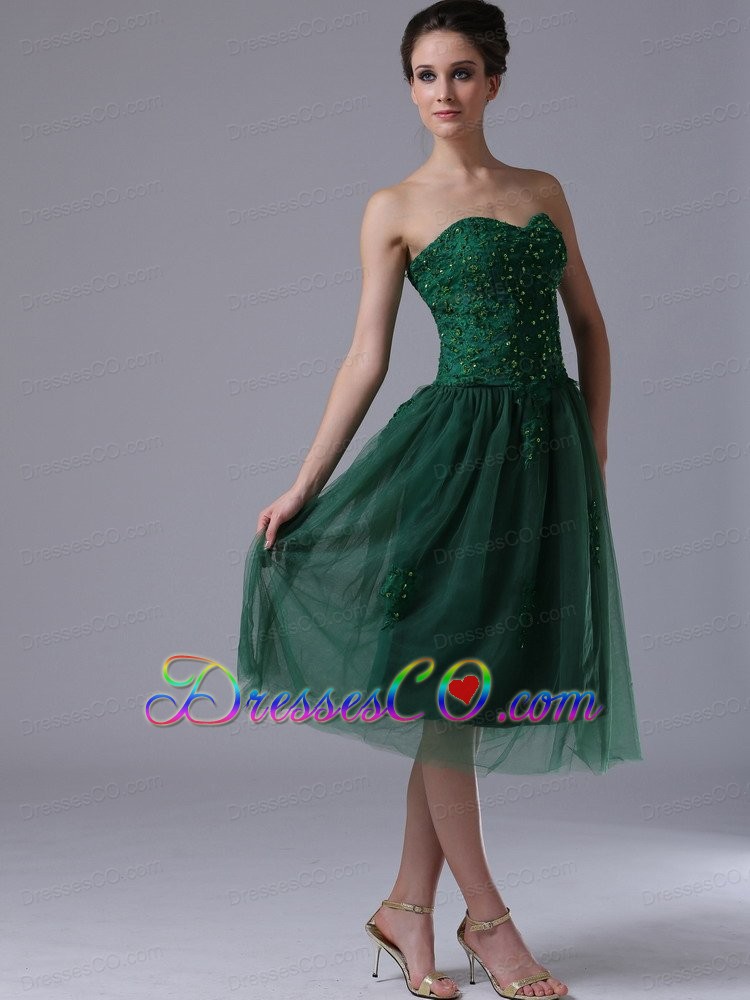 Dark Green A-Line Tulle Short Prom Dress With Beading