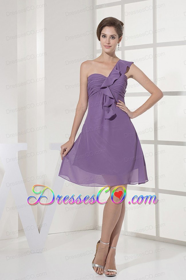 One Shoulder And Ruched For Lilac Prom Dress With Chiffon And Mini-length