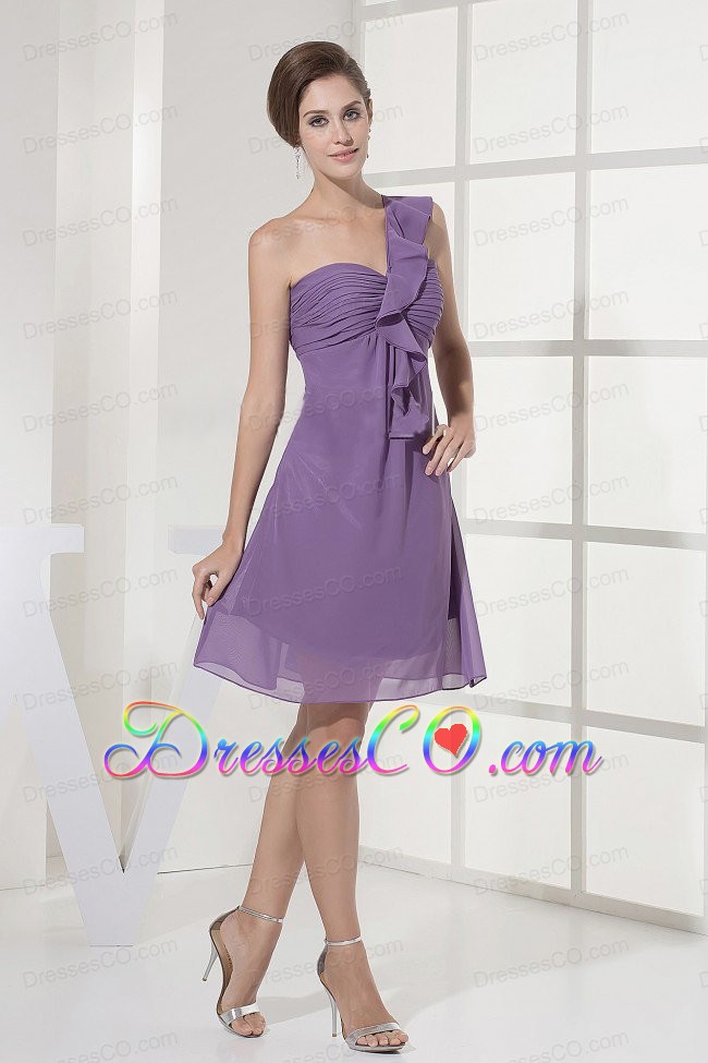 One Shoulder And Ruched For Lilac Prom Dress With Chiffon And Mini-length