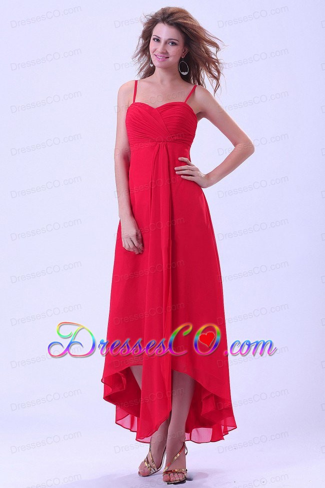 High-low Prom / Homecoming Dress With Spaghetti Straps Chiffon Coral Red For Custom Made