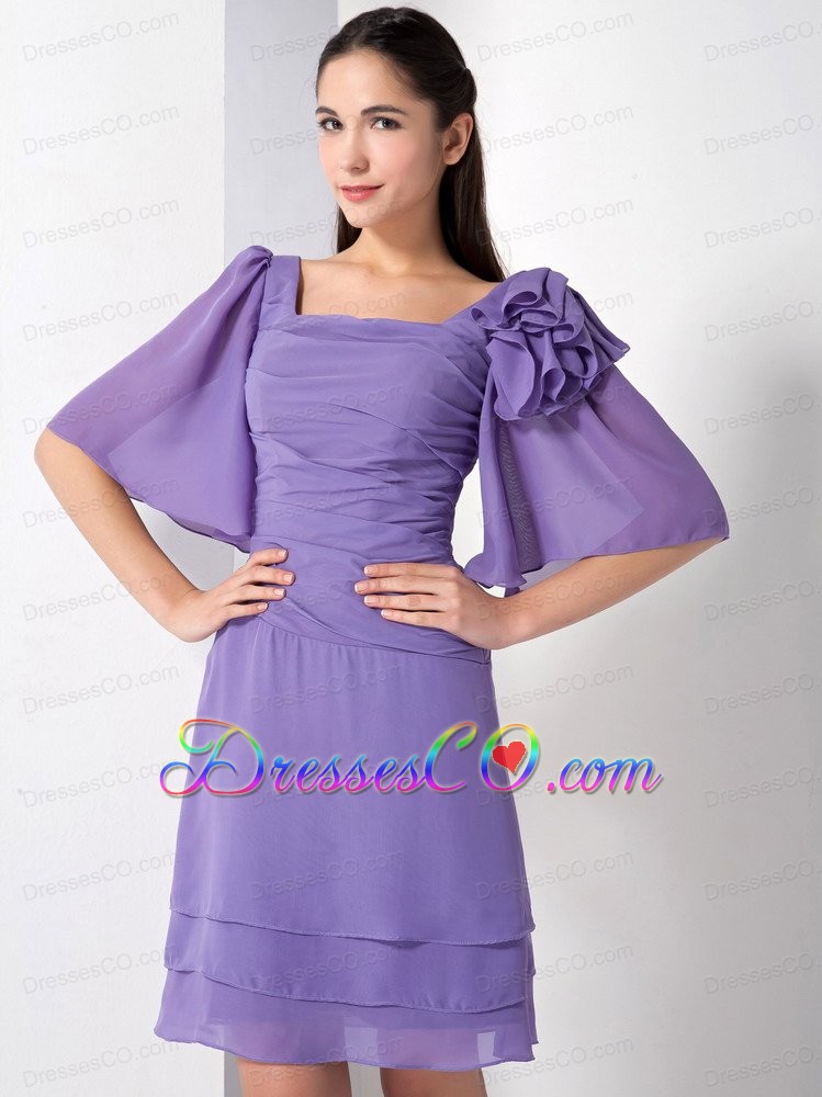 Purple Empire Square Knee-length Chiffon Prom/homecoming Dress