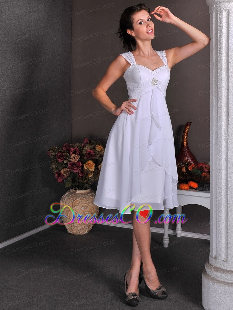 Cute A-line Straps Knee-length Short Prom Dress Chiffon Beading