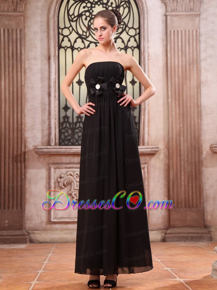 Black Prom Dress With Ankle-length Chiffon Hand Made Flower