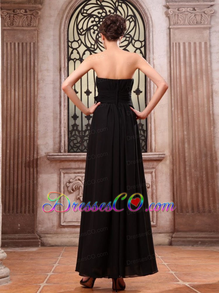 Black Prom Dress With Ankle-length Chiffon Hand Made Flower