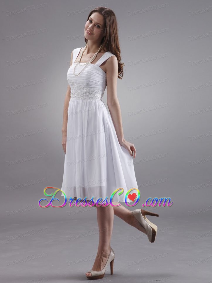 Straps Prom Dress With Appliques Knee-length Chiffon For Custom Made