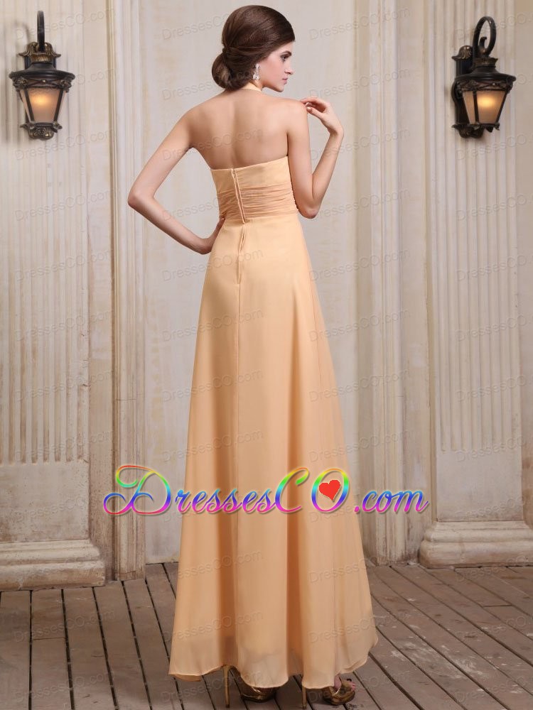 Gold Bridesmaid Dress With Halter Chiffon Ankle-length
