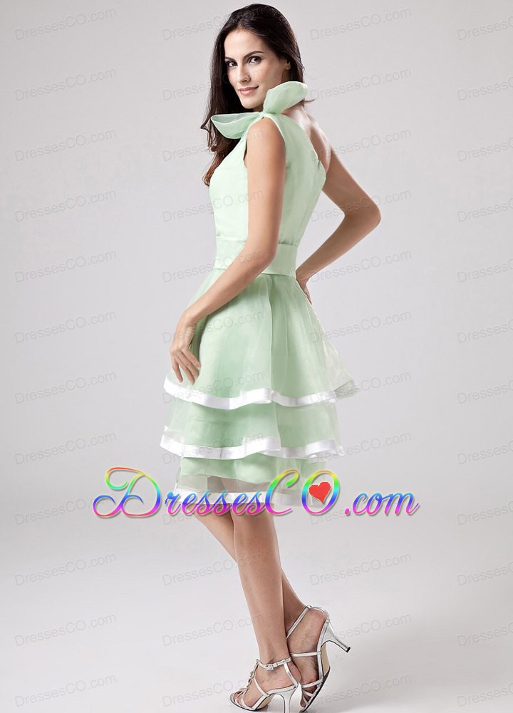 Sweet Apple Green Ruffled Layers Prom Dress One Shoulder Hand Made Flowers and Sash