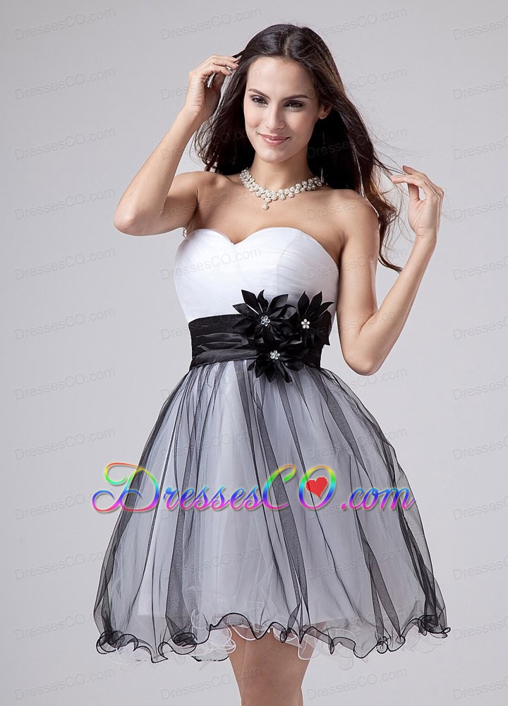 Prom Dress White and Black With Sash and Ruched