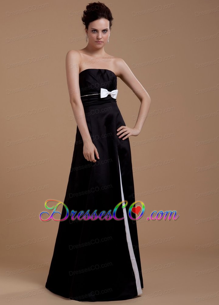 Bowknot A-line Strapless Taffeta Long Prom Dress