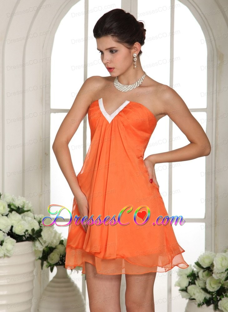 Orange V-neck Mini-length Club Dama DressFor Quinceanera