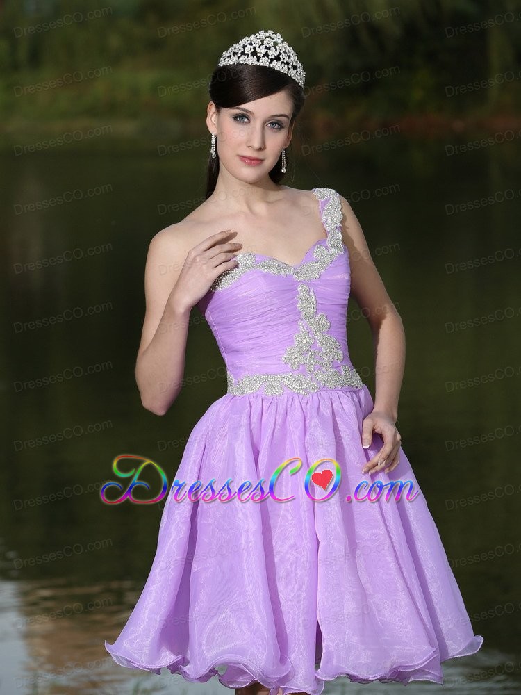 Lavender One Shoulder Prom Dress For Cocktail Party With Beaded Decorate