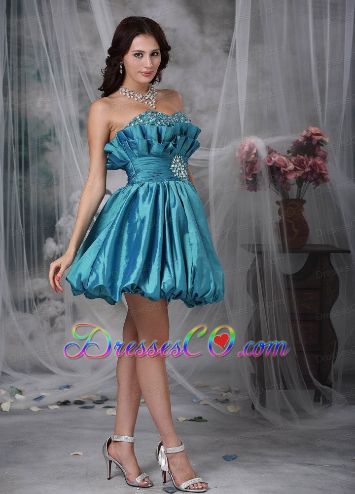 Teal A-line / Princess Mini-length Taffeta Beading Prom / Homecoming Dress