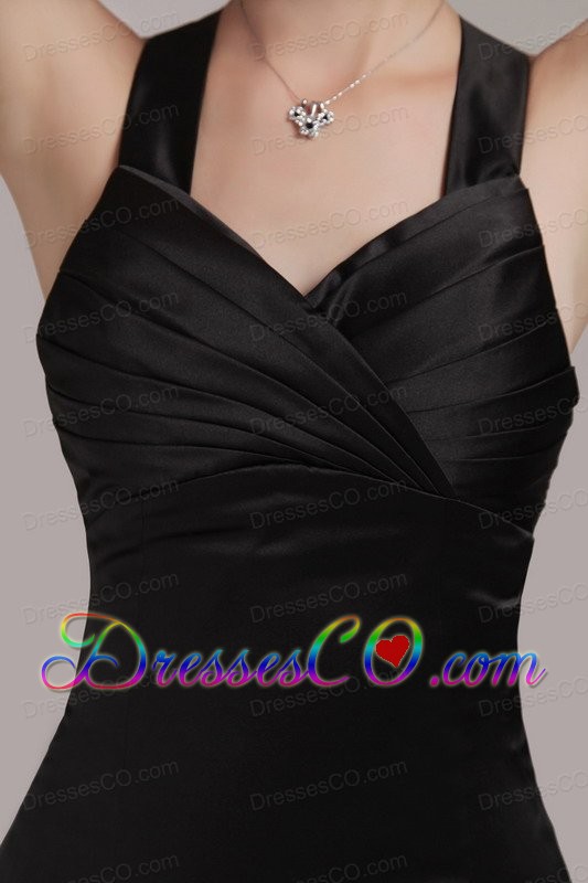 Black Column / Sheath V-neck Mini-length Satin Pleats Prom Dress