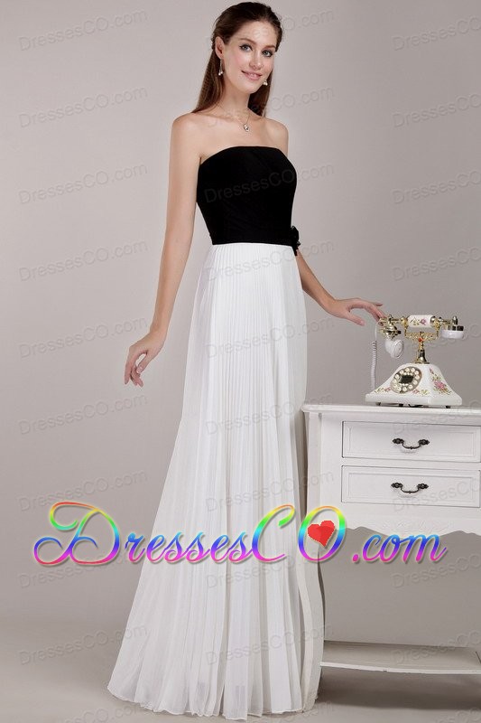 Black And White Empire Strapless Long Chiffon Ruffles Prom Dress