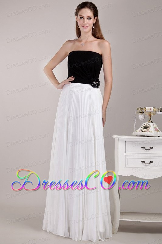 Black And White Empire Strapless Long Chiffon Ruffles Prom Dress