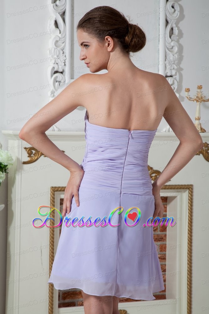 Lilac Empire Prom Dress Knee-length Chiffon Ruched Hand Made Flowers