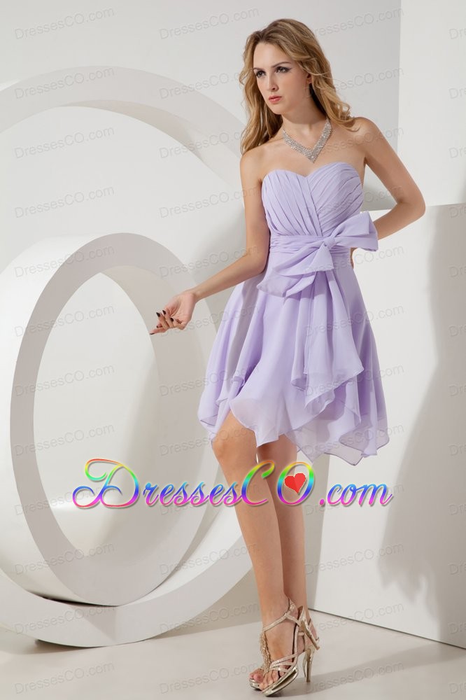 Lilac Empire Bridesmaid Dress Mini-length Chiffon Bowknot