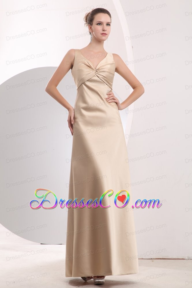 Beauty Champagne Empire Straps Homecoming Dress Satin Ruched Long