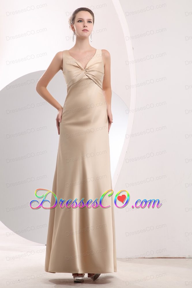 Beauty Champagne Empire Straps Homecoming Dress Satin Ruched Long