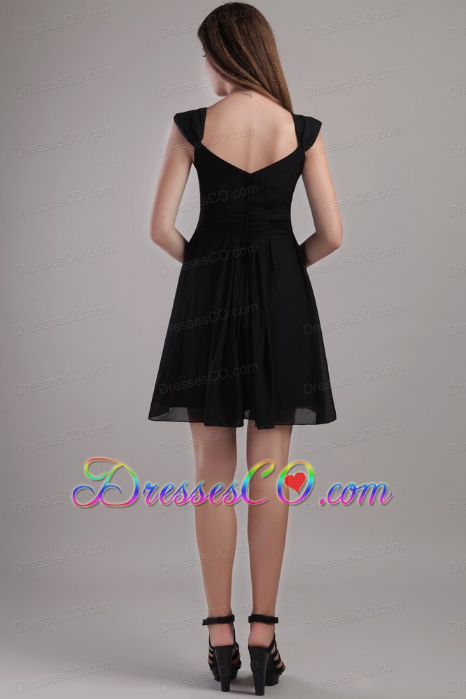 Black Empire V-neck Mini-length Chiffon Bridesmaid Dress