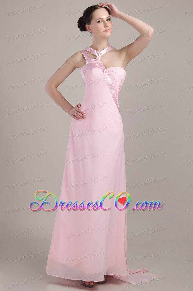 Baby Pink Empire Asymmetrical Ankle-length Chiffon Prom Dress