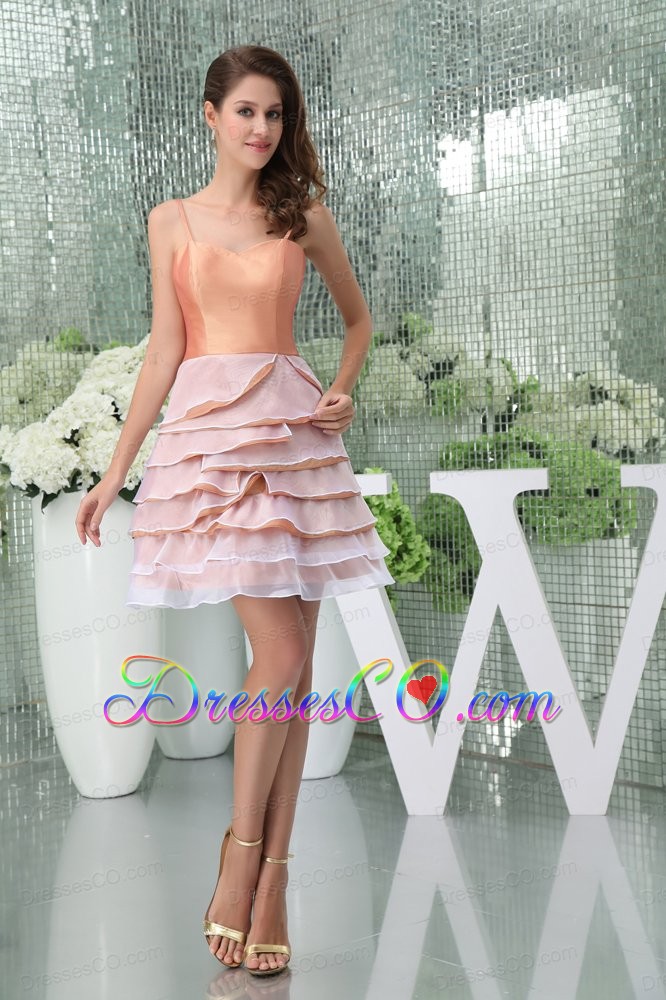 Ruffled Layers A-Line Straps Short Prom Dress in Pink