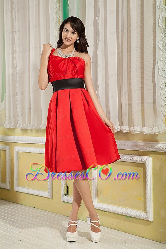 Red Homecoming Dress Under 100 A-line / Princess One Shoulder Satin Ruched Knee-length