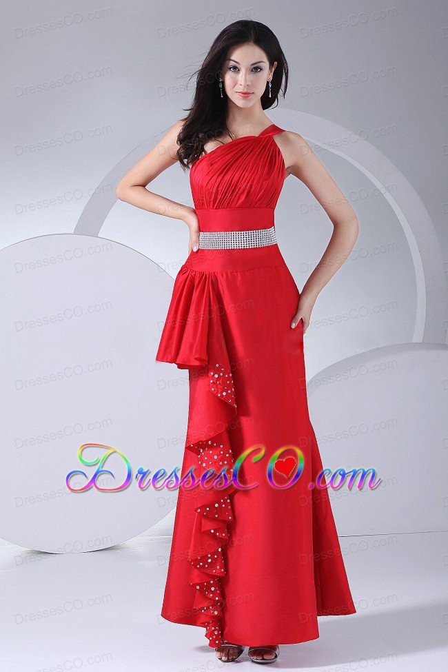 Beading And Ruching Decorate Bodice One Shoulder Ankle-length Prom Dress