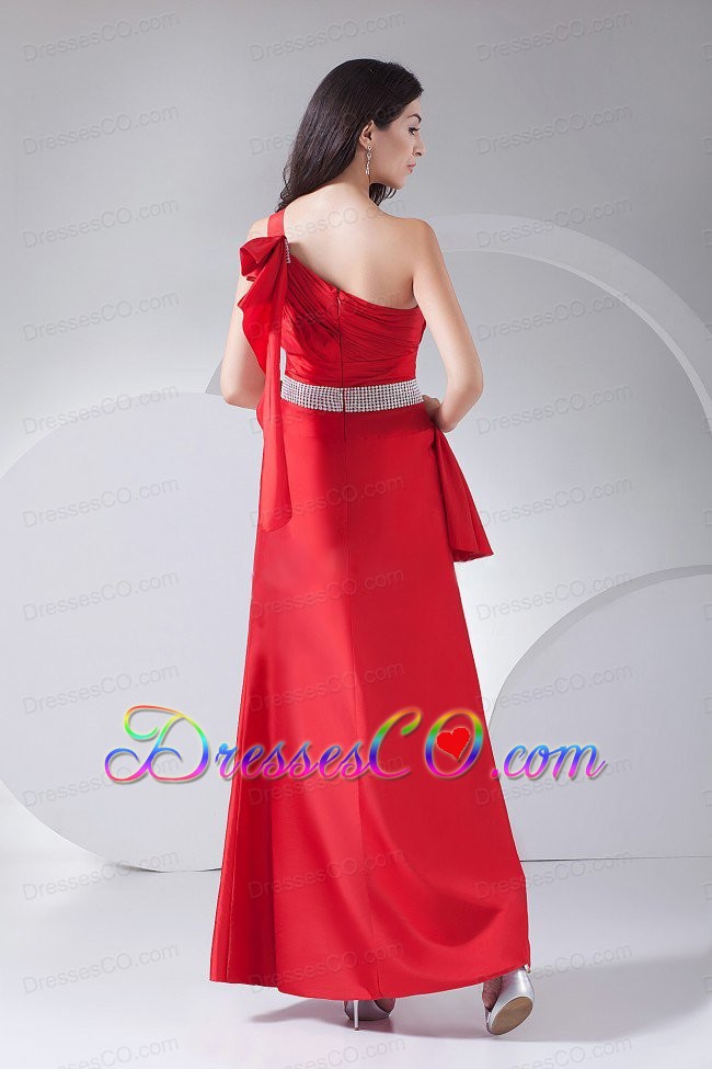 Beading And Ruching Decorate Bodice One Shoulder Ankle-length Prom Dress