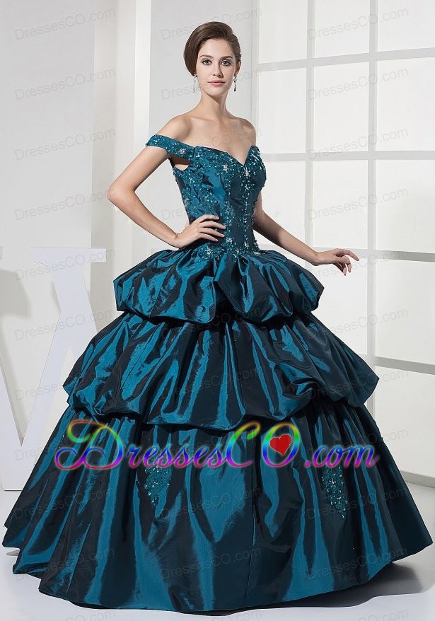Appliques With Beading And Pick-ups Decorate Bodice Off The Shoulder Prom Dress For Long