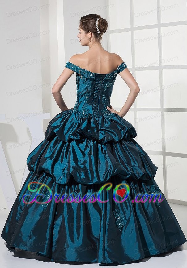 Appliques With Beading And Pick-ups Decorate Bodice Off The Shoulder Prom Dress For Long
