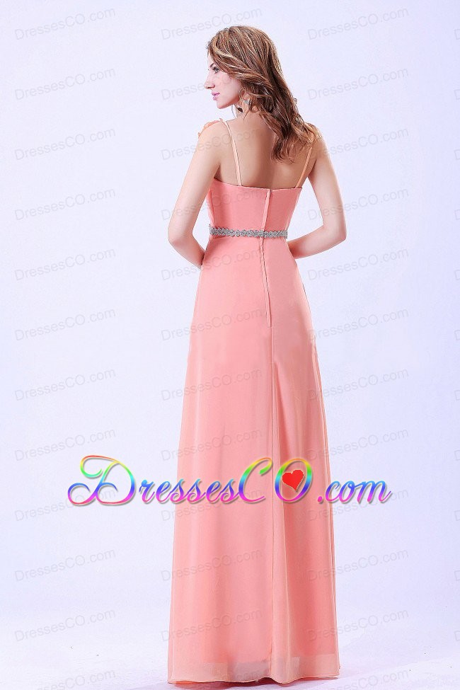 Belt and Hand Made Flower For Watermelon Prom Dress With Spaghetti Straps Chiffon