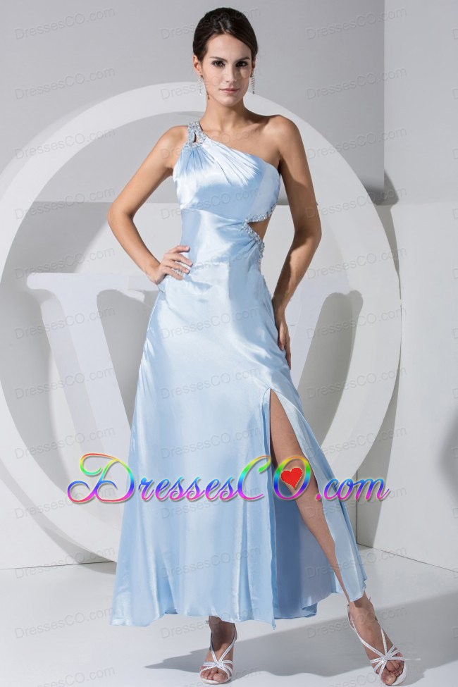 High Slit Beading Decorate Bodice One Shoulder Ankle-length Prom Dress For 2013