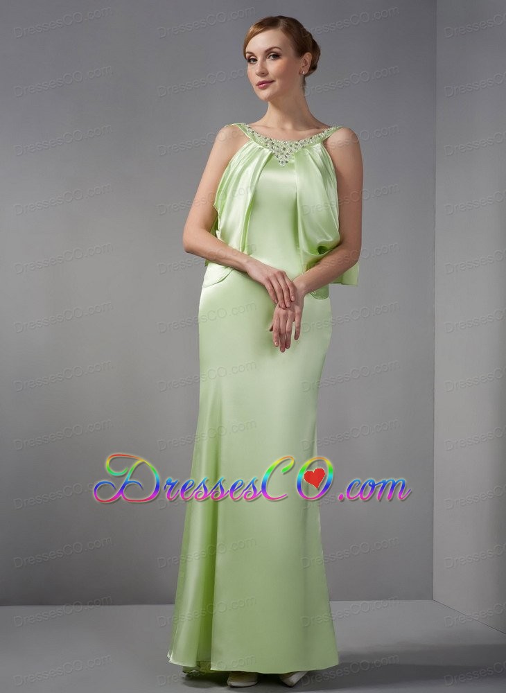 Elegant Spring Green Mother Of The Brides Dress Column Scoop Beading Long Elastic Woven Satin