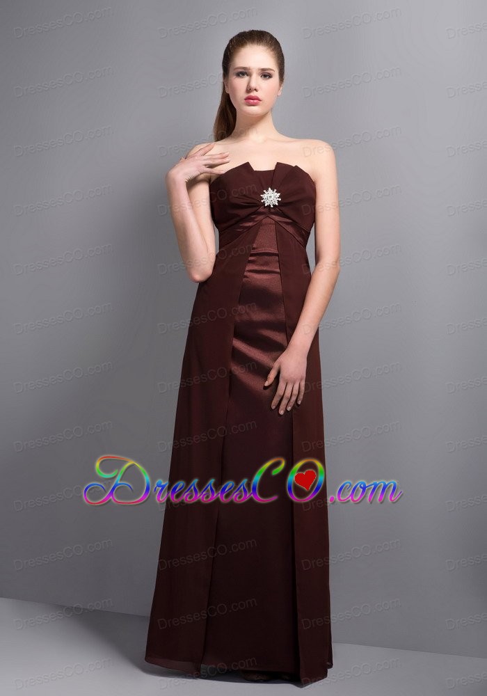 Elegant Brown Strapless Prom Dress with Beading