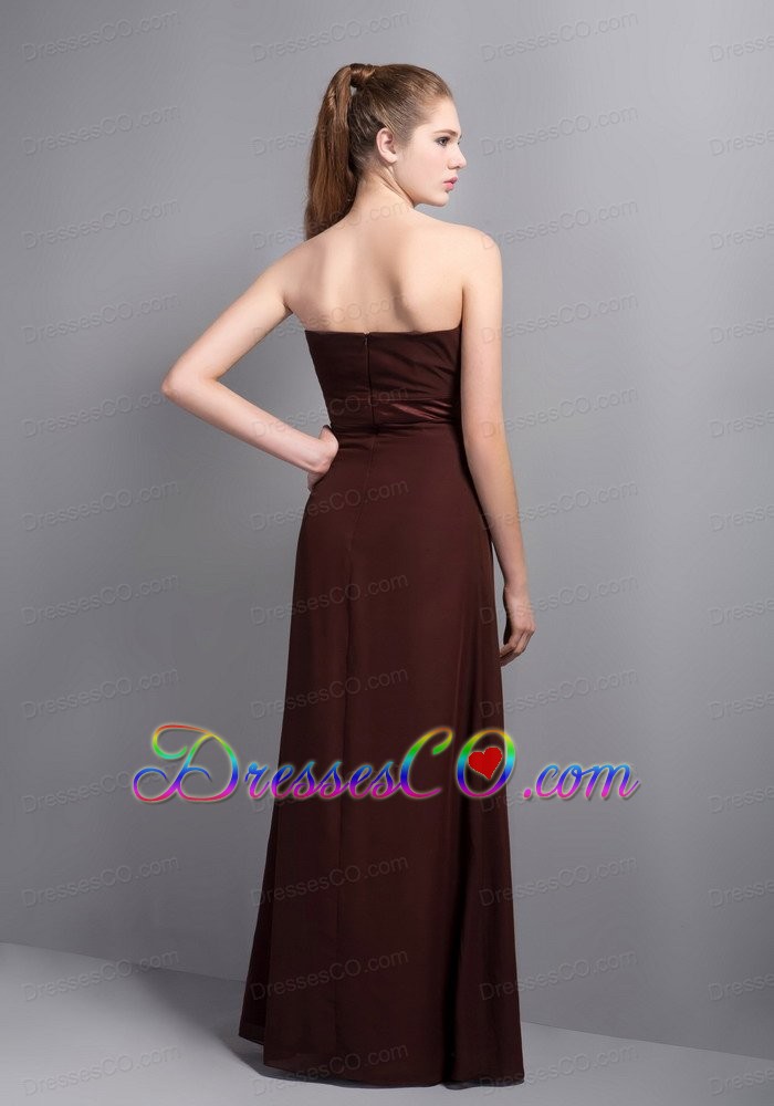 Elegant Brown Strapless Prom Dress with Beading