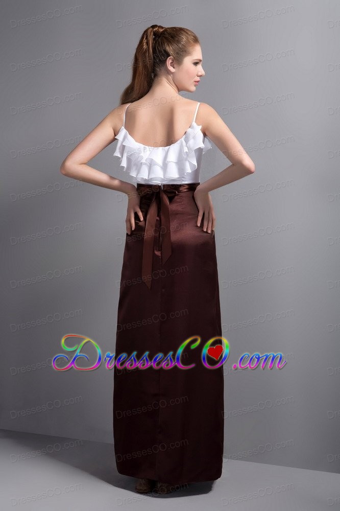 White and Brown Ruffled Layers Straps Prom Dress