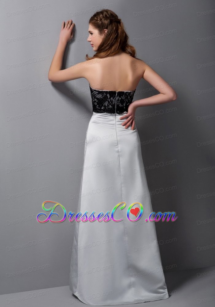 Customize Gray A-line Strapless Lace Bridesmaid Dress Long Satin
