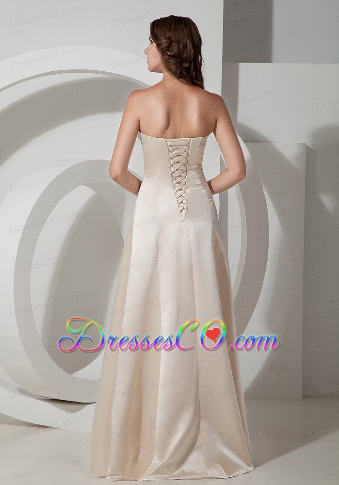 Customize Champagne A-line Strapless Prom Dress Satin Long